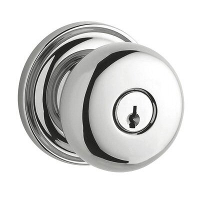 Keyed Entry Door Knob with Traditional Rose in Polished Chrome