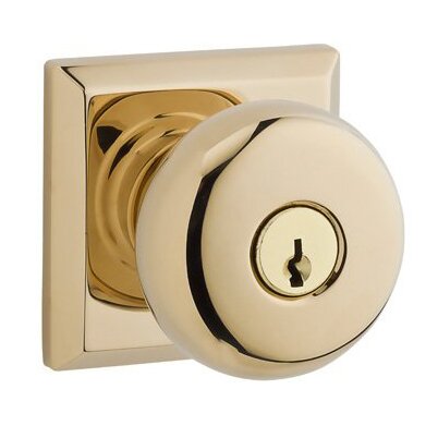 Keyed Entry Door Knob with Traditional Square Rose in Polished Brass