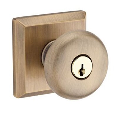 Keyed Entry Door Knob with Traditional Square Rose in Matte Brass & Black