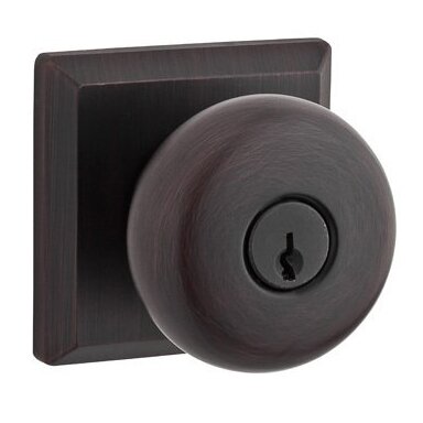 Keyed Entry Door Knob with Traditional Square Rose in Venetian Bronze