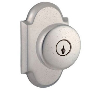 Keyed Entry Door Knob with Arch Rose in White Bronze