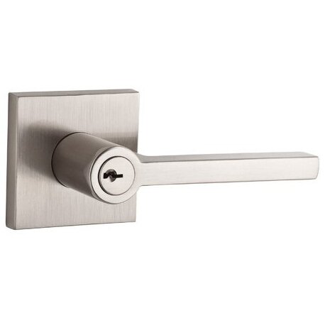 Keyed Entry Door Lever with Contemporary Rose in Satin Nickel