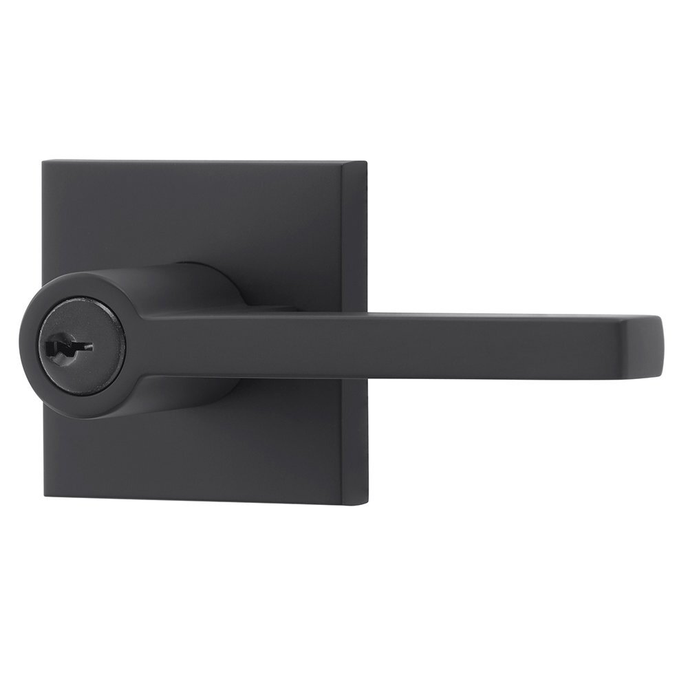 Keyed Entry Door Lever with Contemporary Rose in Satin Black