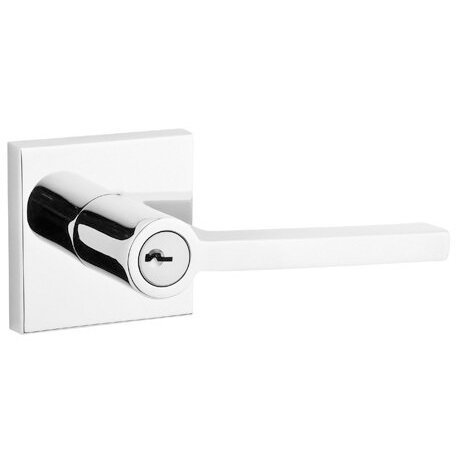 Keyed Entry Door Lever with Contemporary Rose in Polished Chrome