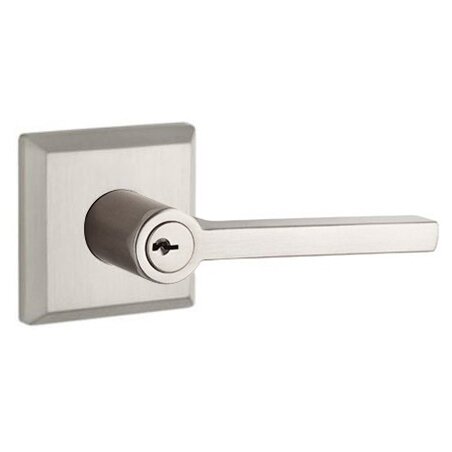 Keyed Entry Door Lever with Traditional Rose in Satin Nickel