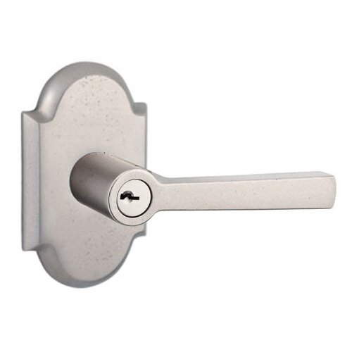 Keyed Entry Door Lever with Rustic Arch Rose in White Bronze
