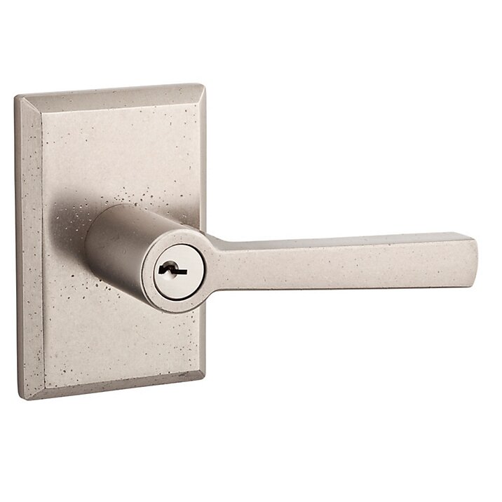 Keyed Entry Door Lever with Rustic Square Rose in White Bronze