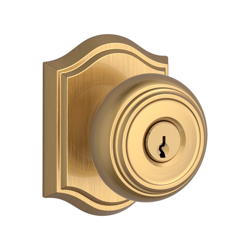 Keyed Entry Door Knob with Arch Rose in PVD Lifetime Satin Brass