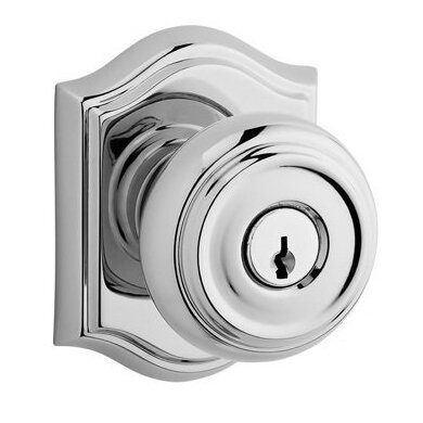 Keyed Entry Door Knob with Arch Rose in Polished Chrome