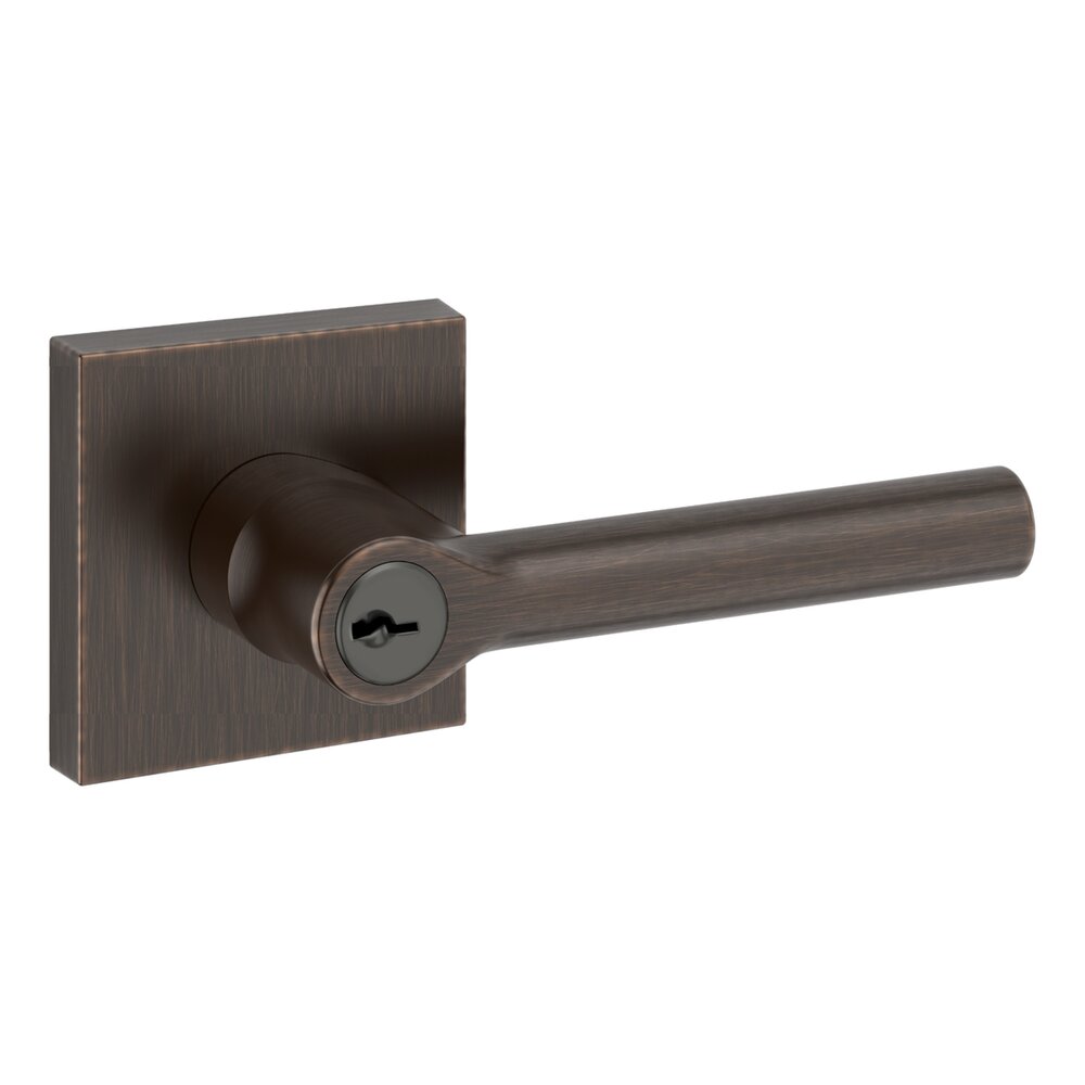 Keyed Tube Door Lever with Contemporary Square Rose in Venetian Bronze
