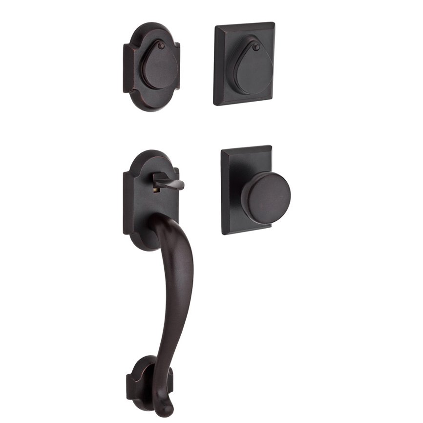 Handleset with Rustic Knob and Rustic Square Rose in Dark Bronze