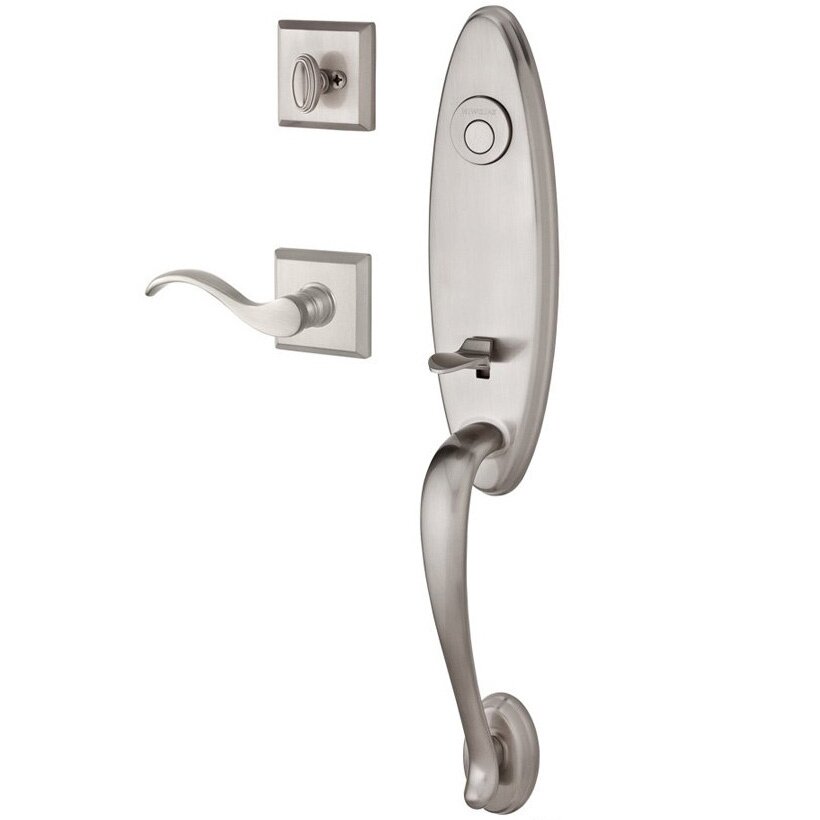 Handleset with Right Handed Curve Lever and Traditional Square Rose in Satin Nickel