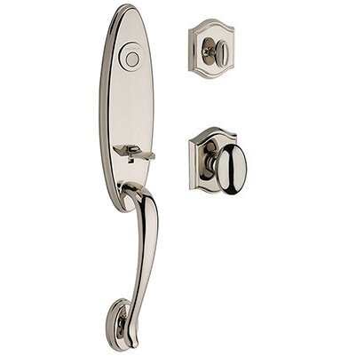 Full Dummy Chesapeake Handleset with Ellipse Door Knob with Traditional Arch Rose in Polished Nickel