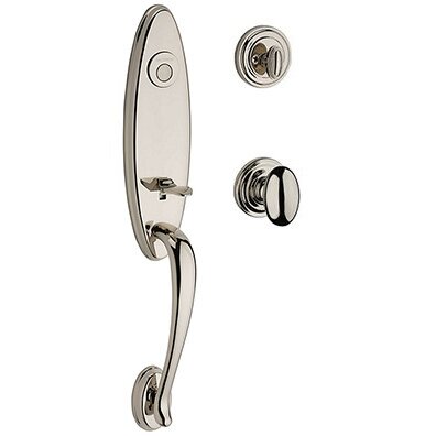 Full Dummy Chesapeake Handleset with Ellipse Door Knob with Traditional Round Rose in Polished Nickel