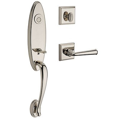 Left Handed Full Dummy Chesapeake Handleset with Federal Door Lever with Traditional Square Rose in Polished Nickel