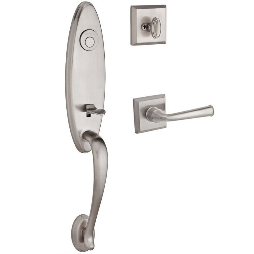 Handleset with Left Handed Federal Lever and Traditional Square Rose in Satin Nickel
