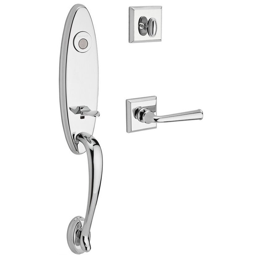 Handleset with Left Handed Federal Lever and Traditional Square Rose in Polished Chrome