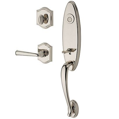Right Handed Full Dummy Chesapeake Handleset with Federal Door Lever with Traditional Arch Rose in Polished Nickel