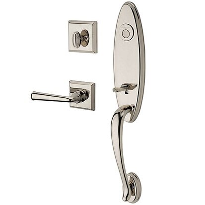 Right Handed Full Dummy Chesapeake Handleset with Federal Door Lever with Traditional Square Rose in Polished Nickel