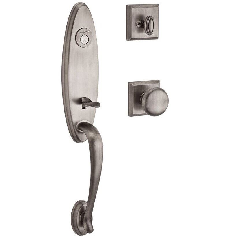 Handleset with Round Knob and Traditional Square Rose in Matte Antique Nickel