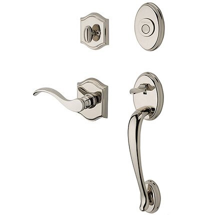 Right Handed Full Dummy Columbus Handleset with Curve Door Lever with Traditional Arch Rose in Polished Nickel