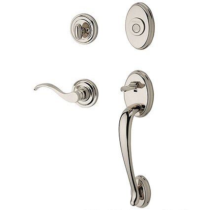 Right Handed Full Dummy Columbus Handleset with Curve Door Lever with Traditional Round Rose in Polished Nickel