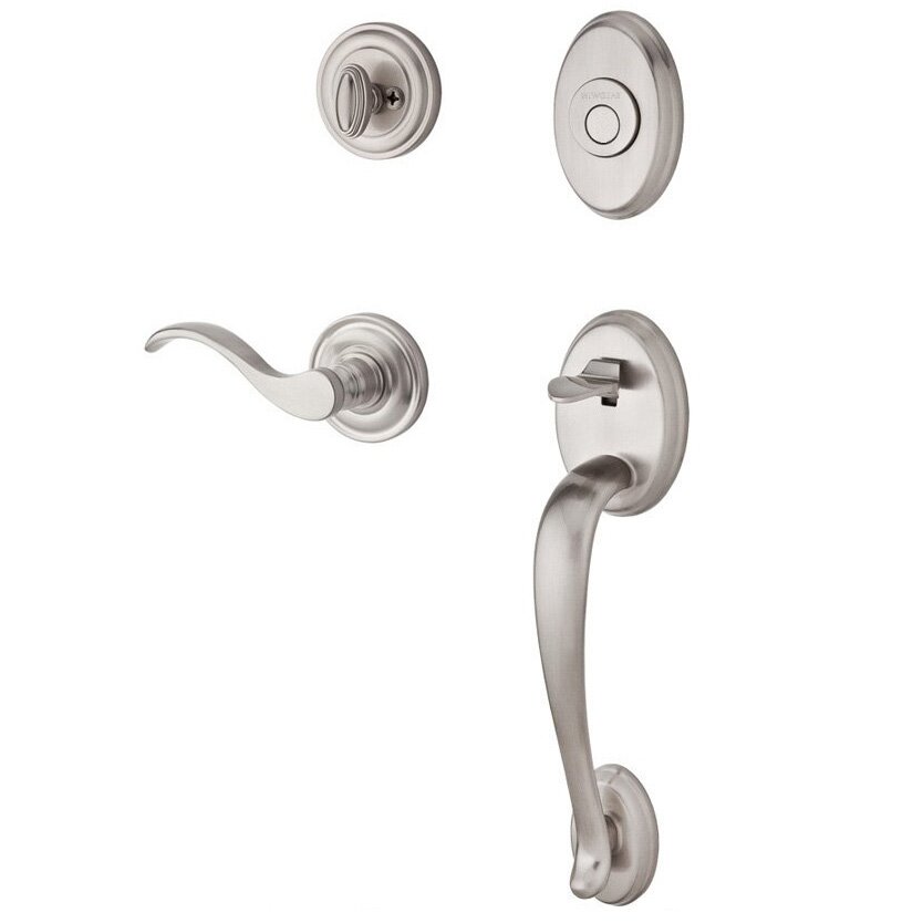 Handleset with Right Handed Curve Lever and Traditional Round Rose in Satin Nickel