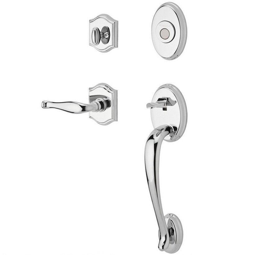 Handleset with Right Handed Decorative Lever and Traditional Arch Rose in Polished Chrome