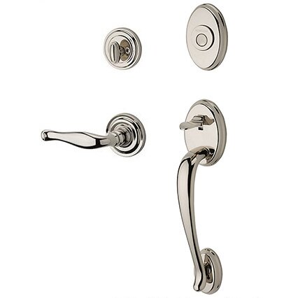 Right Handed Full Dummy Columbus Handleset with Decorative Door Lever with Traditional Round Rose in Polished Nickel