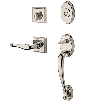 Right Handed Full Dummy Columbus Handleset with Decorative Door Lever with Traditional Square Rose in Polished Nickel