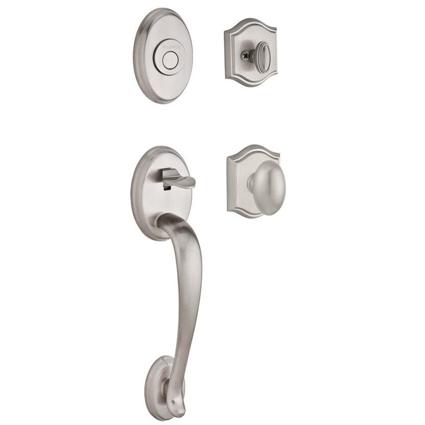 Handleset with Ellipse Knob and Traditional Arch Rose in Satin Nickel