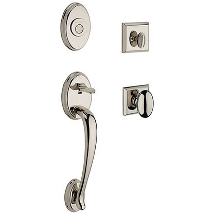 Full Dummy Columbus Handleset with Ellipse Door Knob with Traditional Square Rose in Polished Nickel