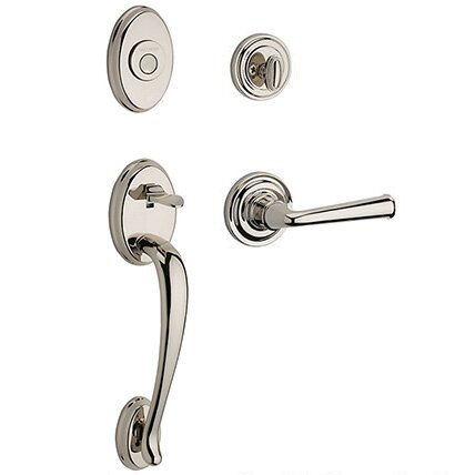 Left Handed Full Dummy Columbus Handleset with Federal Door Lever with Traditional Round Rose in Polished Nickel