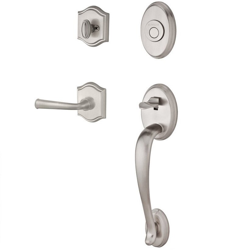 Handleset with Right Handed Federal Lever and Traditional Arch Rose in Satin Nickel