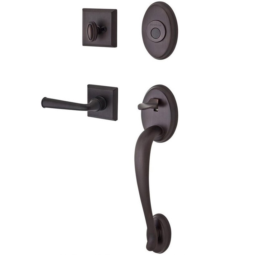 Handleset with Right Handed Federal Lever and Traditional Square Rose in Venetian Bronze