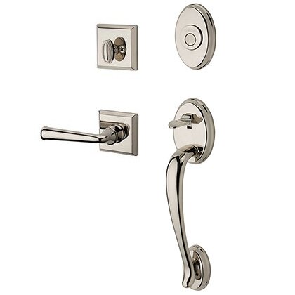 Right Handed Full Dummy Columbus Handleset with Federal Door Lever with Traditional Square Rose in Polished Nickel