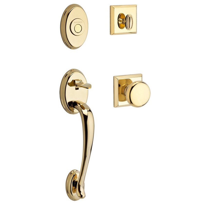 Handleset with Round Knob and Traditional Square Rose in Polished Brass