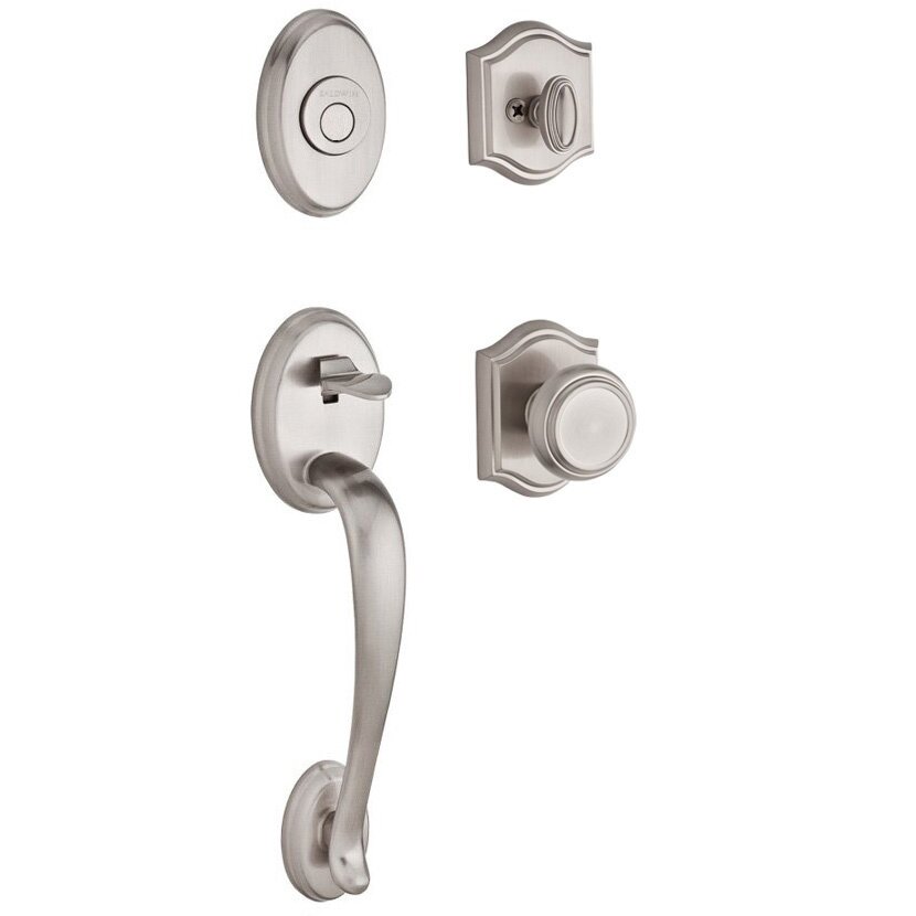 Handleset with Traditional Knob and Traditional Arch Rose in Satin Nickel