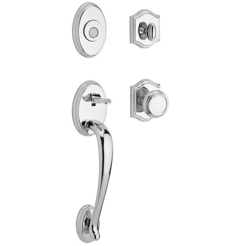 Handleset with Traditional Knob and Traditional Arch Rose in Polished Chrome