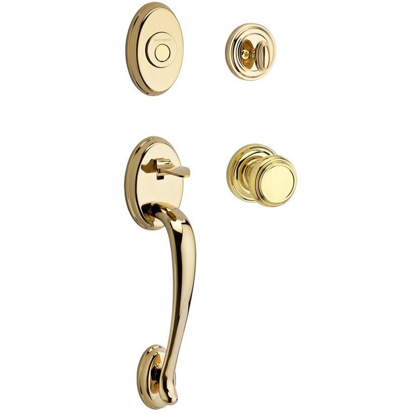 Handleset with Traditional Knob and Traditional Round Rose in Polished Brass