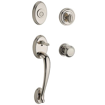 Full Dummy Columbus Handleset with Traditional Door Knob with Traditional Round Rose in Polished Nickel