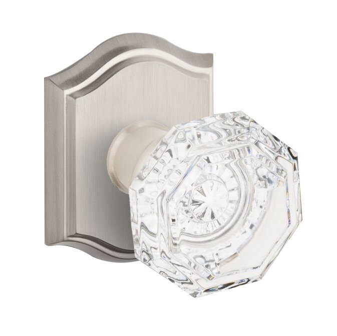 Full Dummy Crystal Door Knob with Traditional Arch Rose in Satin Nickel