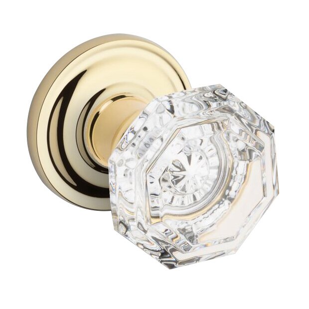 Full Dummy Crystal Door Knob with Traditional Round Rose in Polished Brass