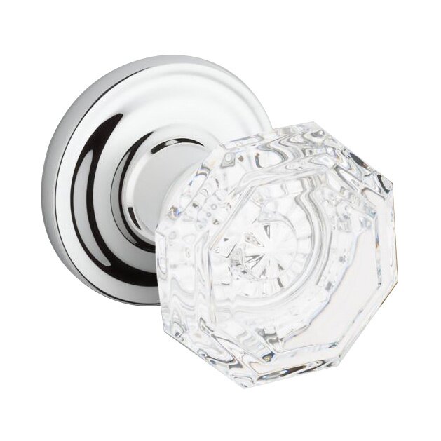 Full Dummy Crystal Door Knob with Traditional Round Rose in Polished Chrome