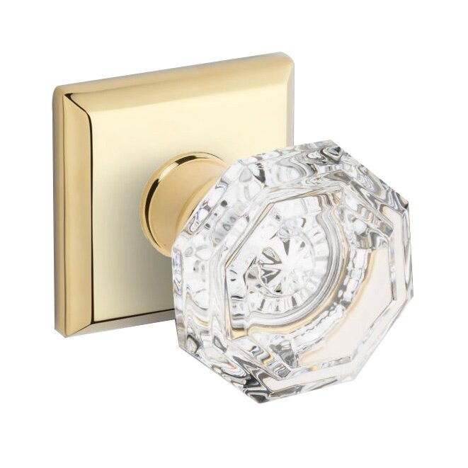 Full Dummy Crystal Door Knob with Traditional Square Rose in Polished Brass