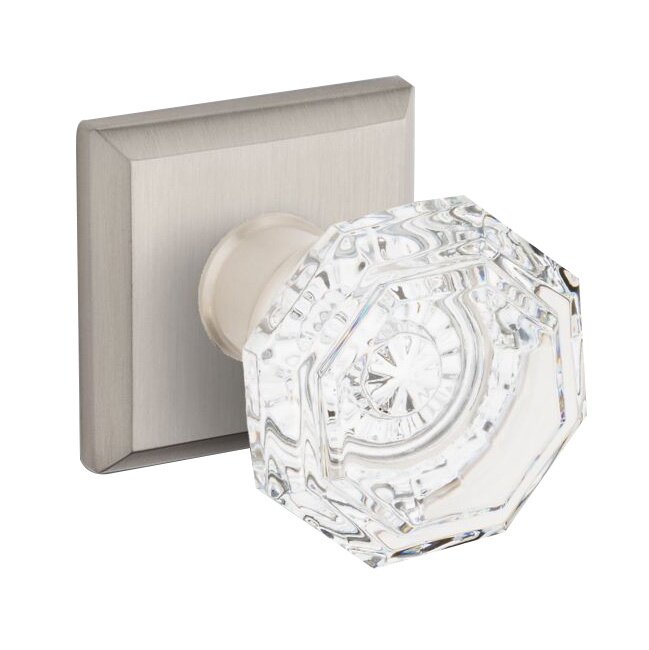 Full Dummy Crystal Door Knob with Traditional Square Rose in Satin Nickel