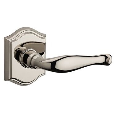 Right Handed Full Dummy Decorative Door Lever with Traditional Arch Rose in Polished Nickel