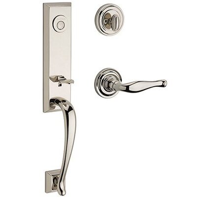 Left Handed Full Dummy Del Mar Handleset with Decorative Door Lever with Traditional Round Rose in Polished Nickel