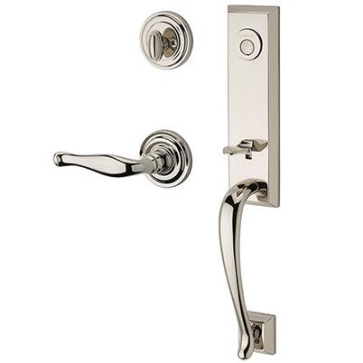 Right Handed Full Dummy Del Mar Handleset with Decorative Door Lever with Traditional Round Rose in Polished Nickel