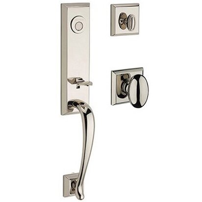 Full Dummy Del Mar Handleset with Ellipse Door Knob with Traditional Square Rose in Polished Nickel